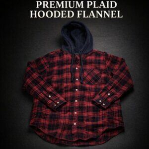 Time And  Tru Plaid Flannel Hooded Shirt Long Sleeve Women's Medium Black Red